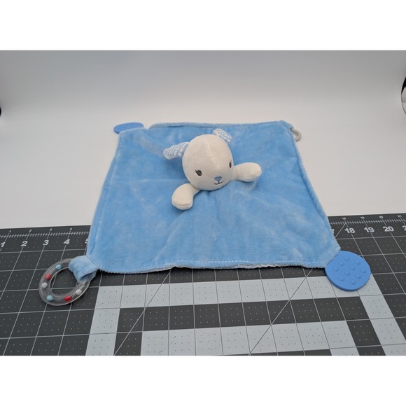 Modern Baby Rabbit Plush Rattle Blue Security Blanket - Picture 4 of 8